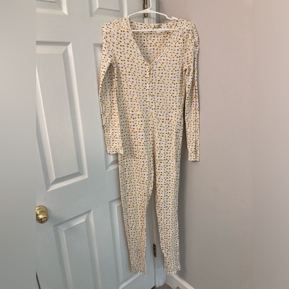 Free People S Intimately Pajamas Home Alone Long John Yellow Ditsy Floral Print